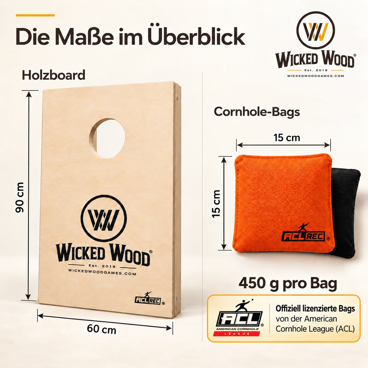 Cornhole Starter Bundle 90x60 – Lackerade brädor, bärväska, tygkasse & koozie – Wicked Wood Games