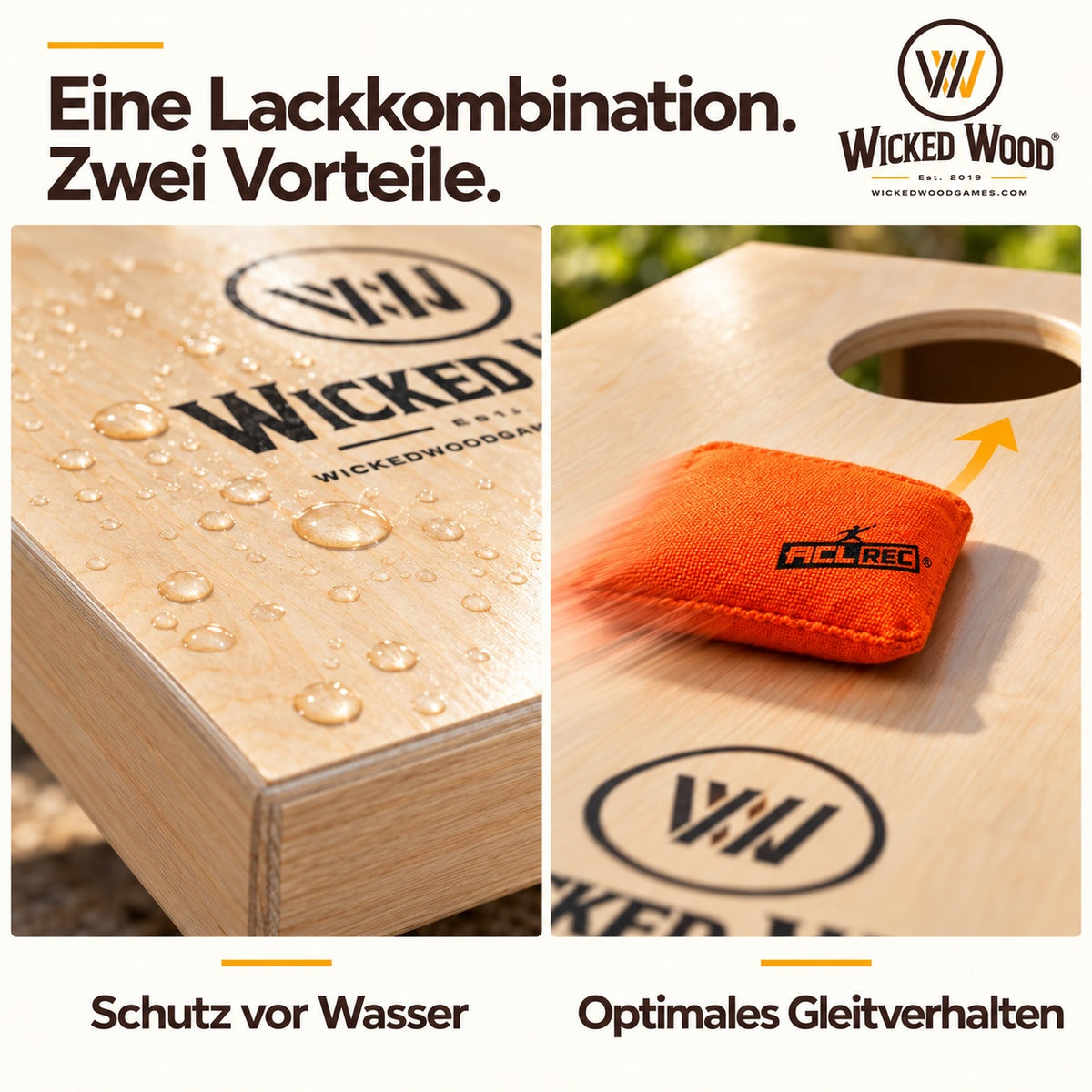 Cornhole Starter Bundle 90x60 – Lackerade brädor, bärväska, tygkasse & koozie – Wicked Wood Games