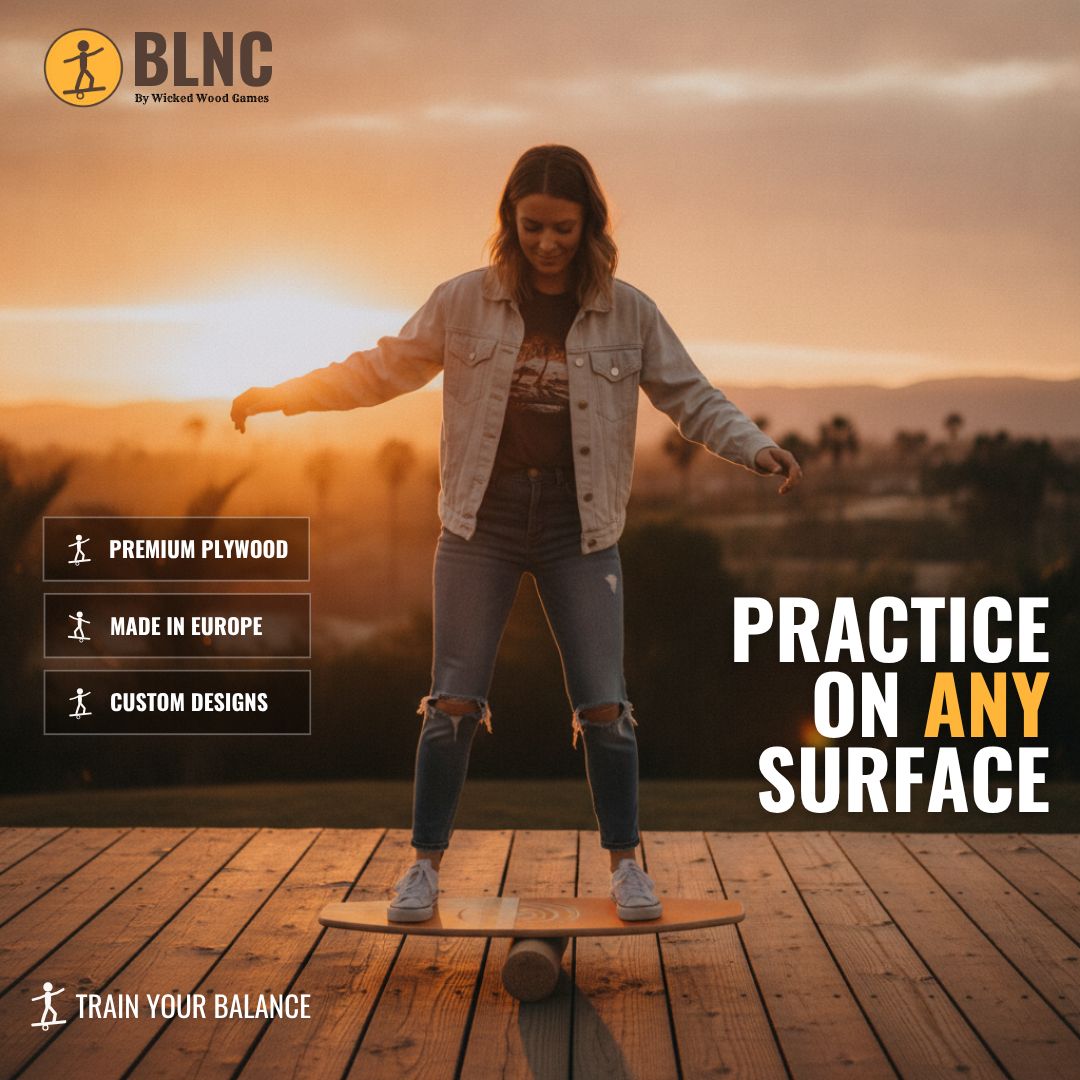 BLNC Balance Boards - TRICK Style - SUNSET Design - Incl Roller Balance Boards Wicked Wood Games